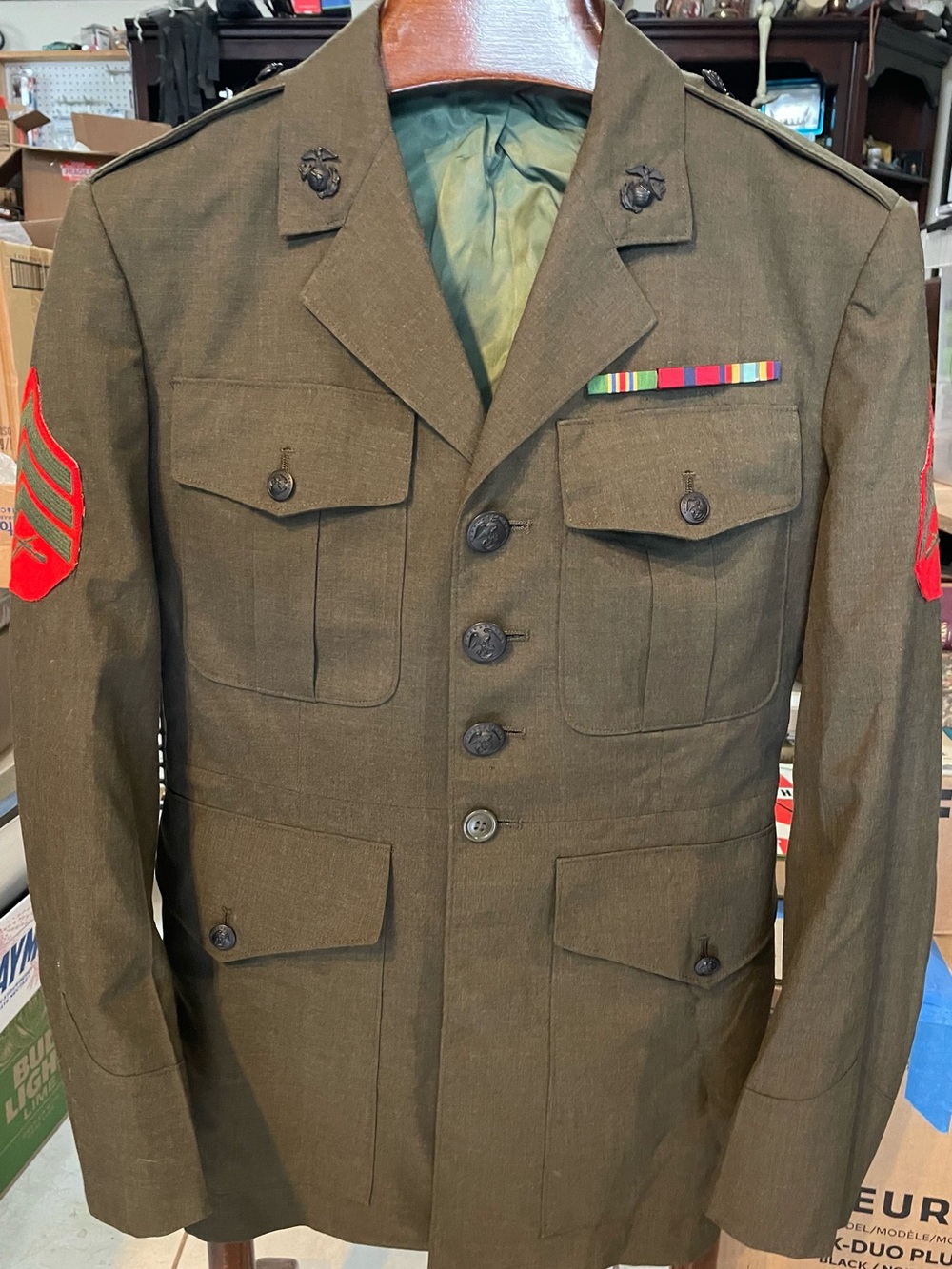 Marine Corps Olive Green Military Jacket Men’s.  missing belt